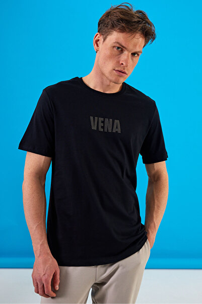 VENA Μπλουζάκι με λογότυπο με τύπωμα Crew Neck - Μαύρο