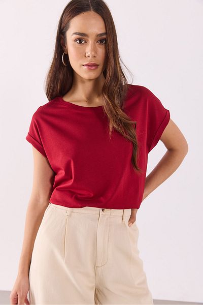 VENA Tricou modal de bază Cindy Crew Deck Regular Fit (TENCEL)(TM) - Roșu Claret
