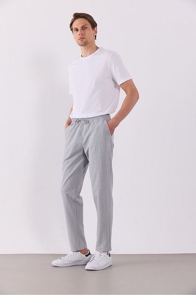 VENA Παντελόνι Alfred Elastic Waist Gingham Seersucker - ΓΚΡΙ