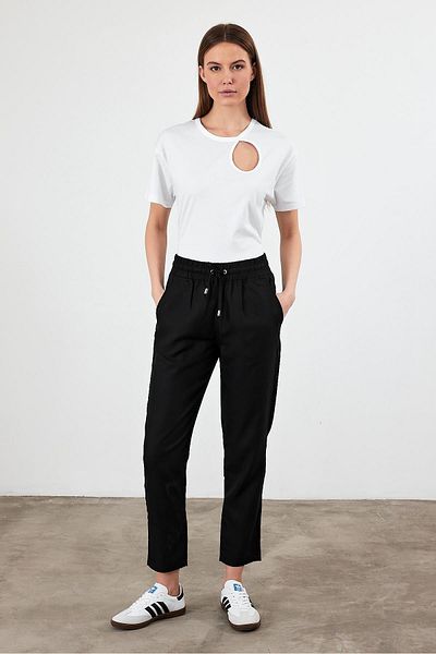 VENA Women's Alian Black Elastic Waist Lyocell Beach Pants