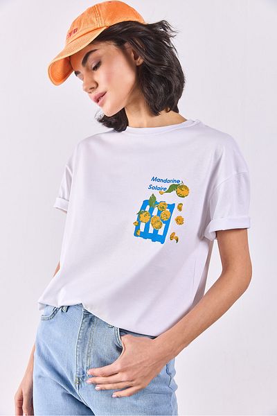 VENA Tricou cu imprimeu mandarin - ALB