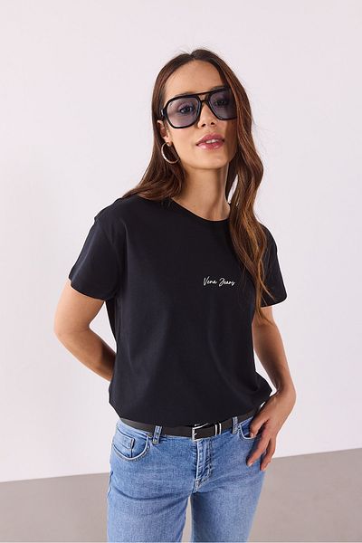 VENA Tricou cu croială normală cu sigla Mini Vena - NEGRU