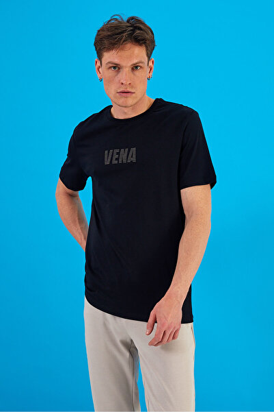 VENA Μπλουζάκι με λογότυπο με τύπωμα Crew Neck - Μαύρο