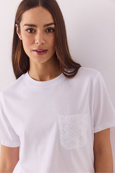 VENA Tricou cu buzunar cu decolteu rotund - ALB