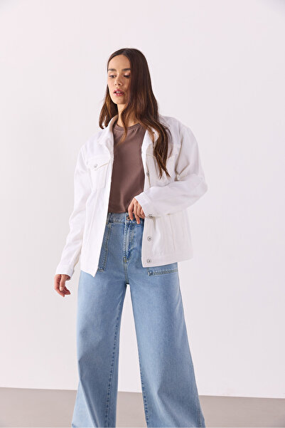 VENA Μαγια Χρωματιστό Τζιν Μπουφάν - ΛΕΥΚΟ