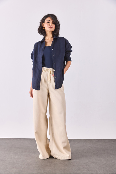 VENA Аліна Oversize Лляна Сорочка - СИНЯ