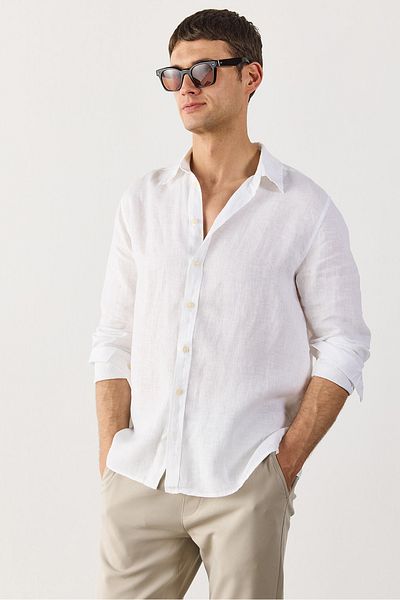 VENA Λινό πουκάμισο Nicolas Regular Fit - ΛΕΥΚΟ