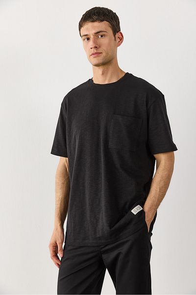 VENA T-Shirt Crew Neck Flared με λεπτομέρεια τσέπης - ΜΑΥΡΟ
