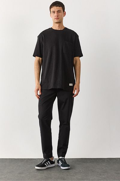 VENA T-Shirt Crew Neck Flared με λεπτομέρεια τσέπης - ΜΑΥΡΟ
