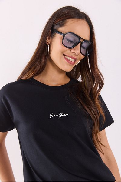 VENA Tricou cu croială normală cu sigla Mini Vena - NEGRU