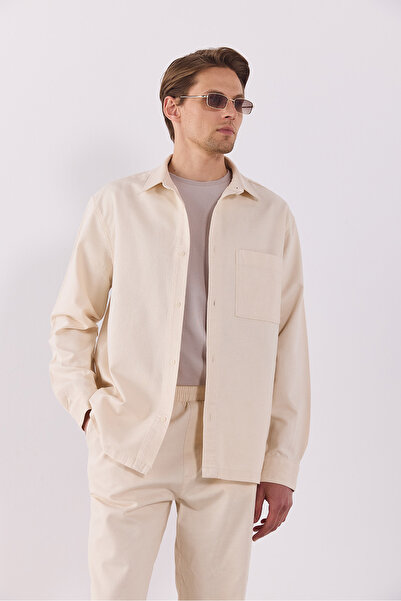 VENA Erkek Cepli Oversize Naturel Gömlek - NATUREL