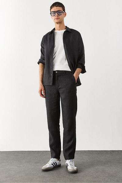 VENA Ken Elastic Waist Linen Chino Trousers - Black