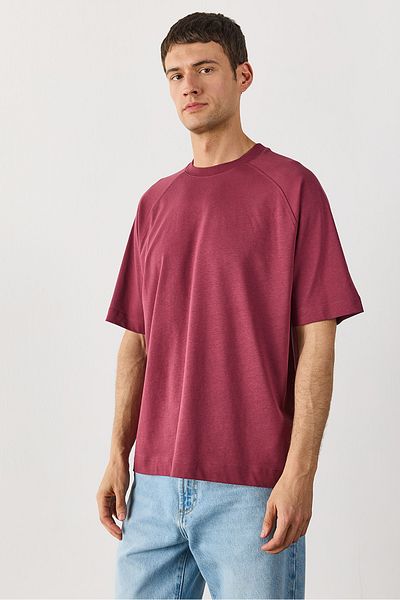 VENA Ανδρικό μπλουζάκι Crew Neck Raglan με χοντρό μανίκι Oversize - Claret Red