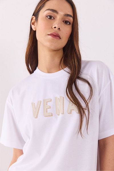 VENA Logo Printed Oversize T-Shirt - White