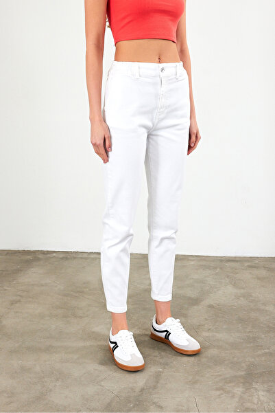 VENA Norah White Πολύχρωμο Ελαστικό Παντελόνι Μέσης - Λευκό