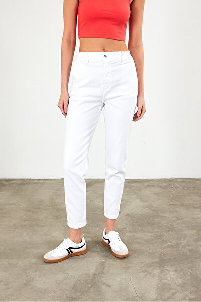 VENA Norah White Πολύχρωμο Ελαστικό Παντελόνι Μέσης - Λευκό