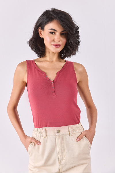 VENA Matilda Button Detailed Fitted Tank Top - Gülkurusu