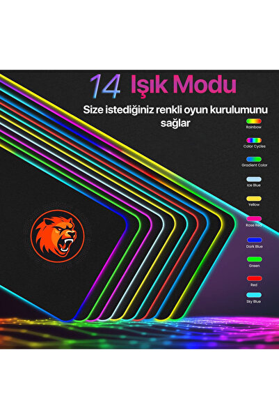 SOMIC Rgb Mousepad 14 Değişen Ledli Düz Siyah 80*30 Cm Gaming Oyuncu Su Geçirmez, Işıklı Mouse Pad
