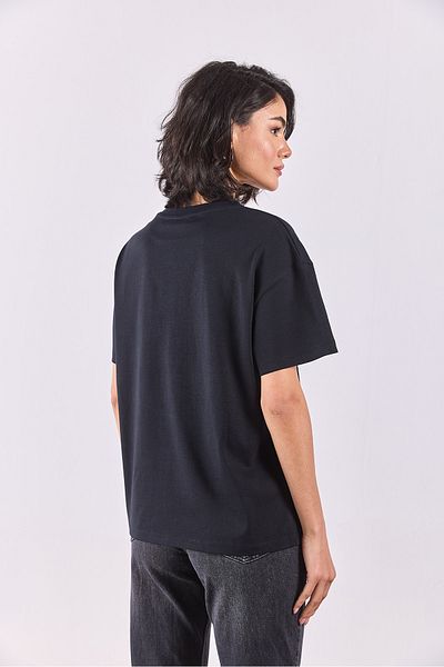 VENA Tricou de bază cu decolteu oversize, cu potrivire confortabilă - NEGRU