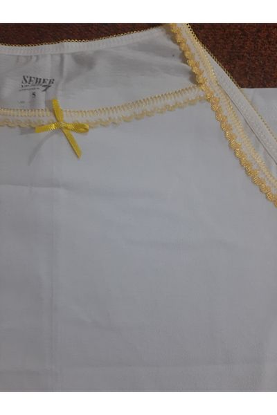 Butik White 100% Cotton Collar Yellow Carved Female Child Tank Top