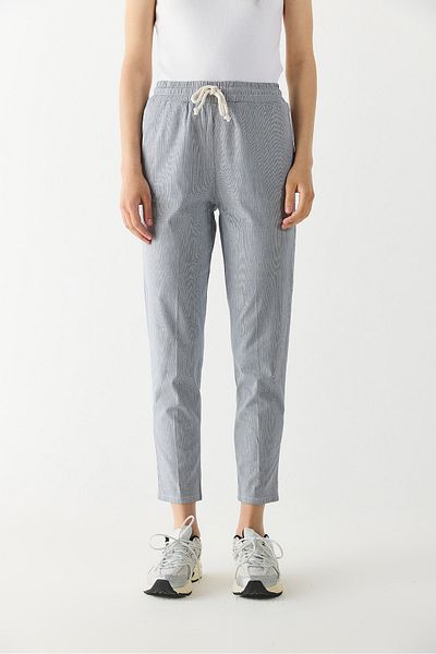 VENA Alian Waist Elastic Striped Gabardine Trousers - Dark Blue Striped