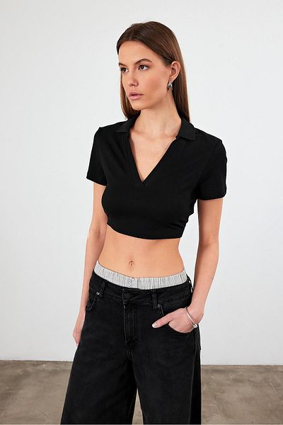 VENA Tricou Maia Polo cu detaliu pe spate - negru
