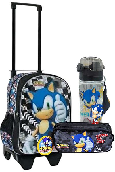 Sonic School Bag with Squeegee, Licensed 2 Compartment Pen Holder - Water Bottle Flask Gift