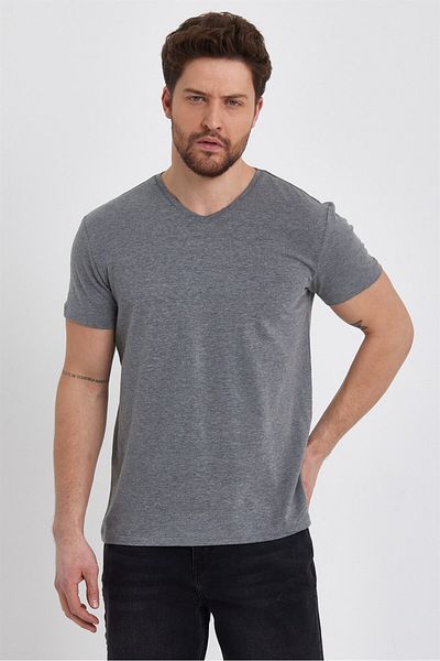 VENA Μπλουζάκι Nick V Neck Slim Fit Basic - Γκρι μελανζέ