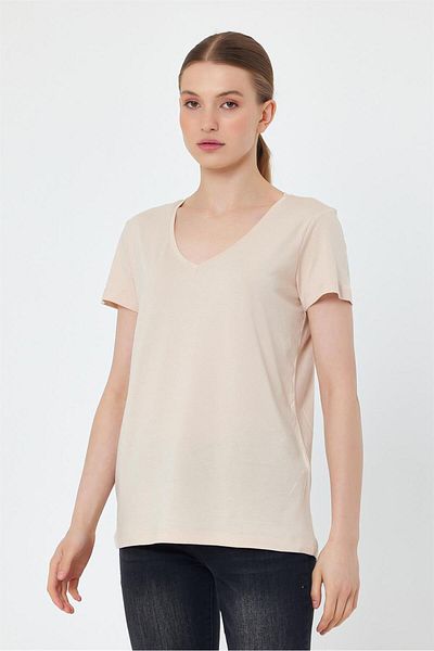 VENA Μπλουζάκι Boyfriend V Neck Regular Fit (Modal) - Άμμος