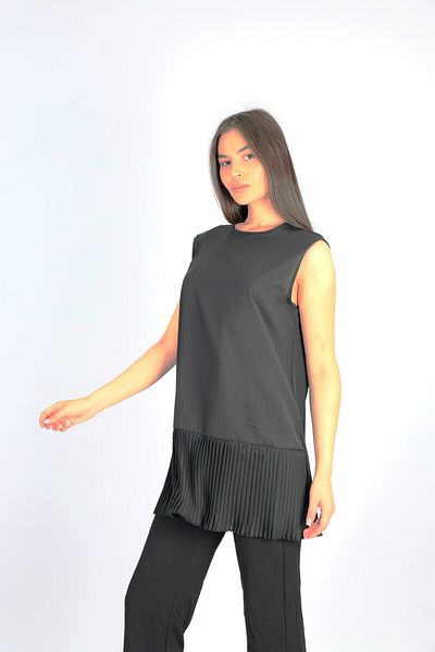 ÇELEBİ STYLE Black Hijab Sleeveless Ecru Pleated Underwear Shirt Tunic Blouse Pleated Pleated