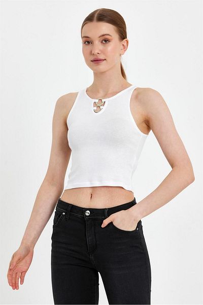 VENA Julieta Slim Fit Μονόκινα με Αξεσουάρ Κολάρα - Λευκό