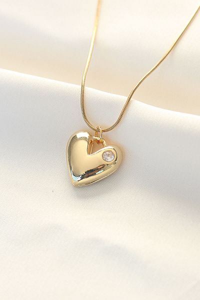 Skygo 316L Steel Gold Color Single Stone Heart Necklace - Tj-Bko8508