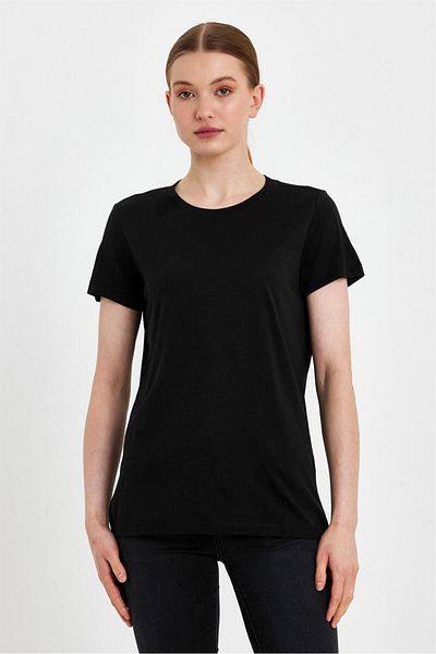 VENA Tricou Boyfriend Crew Neck Regular Fit (Modal) - Negru