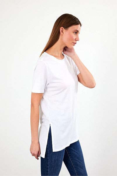 VENA Miranda Crew Neck T-Shirt με λεπτομέρεια με σχισμή (Modal) - Λευκό