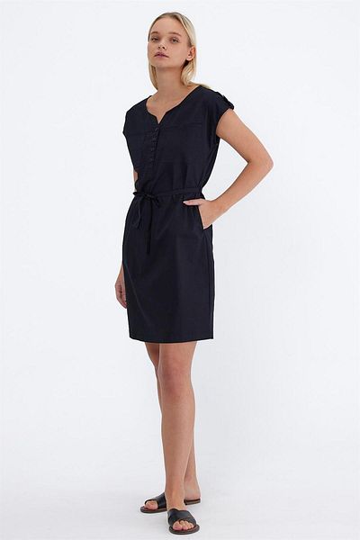 VENA Φόρεμα Riva με κουμπιά μπροστά Regular Fit Gabardine - Μαύρο