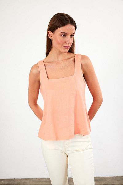 VENA Λινό μπλούζα Doris Square Neck Thick Strap - Πορτοκαλί