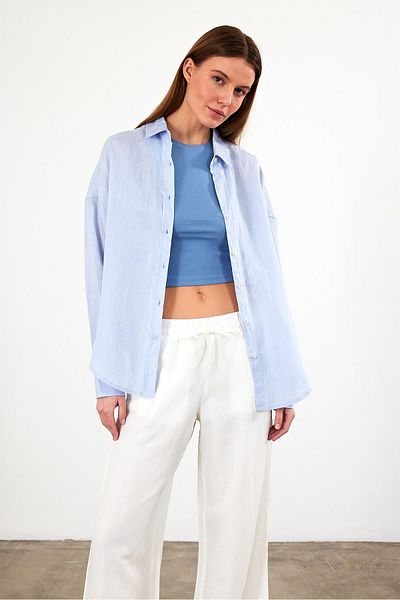 VENA Cămașă de in oversize Alina - Albastru