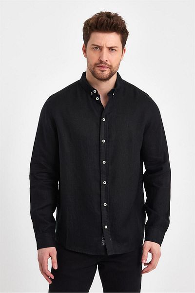 VENA Ленена риза Nicola Regular Fit - Черна