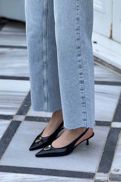 NİŞANTAŞI SHOES Cartella Чорні візерункові матові аксесуари з деталями жіночі туфлі на підборах