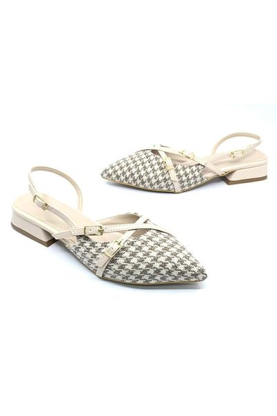 KOCAMANLAR Feles Buckle Detailed Short Heeled Open Back Women's Ballerina Shoes Ten