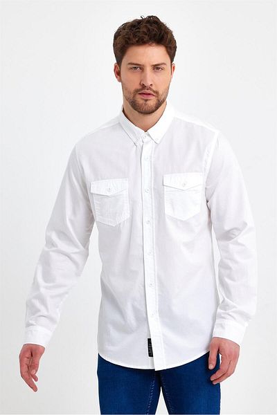 VENA Риза Austin Slim Fit Gabardene - Бяла