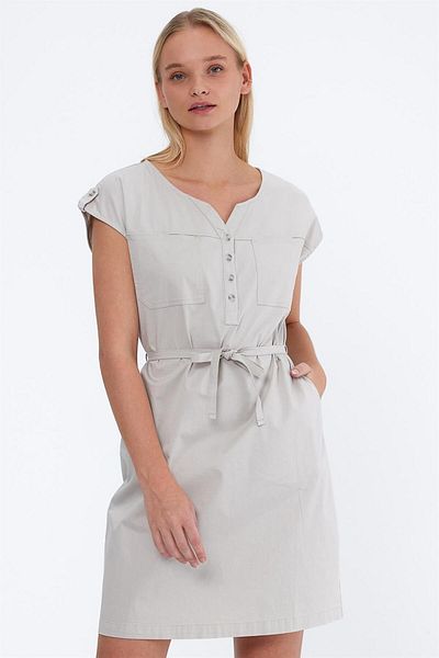 VENA Riva Front Buttoned Regular Fit Gabardine Dress - Stone