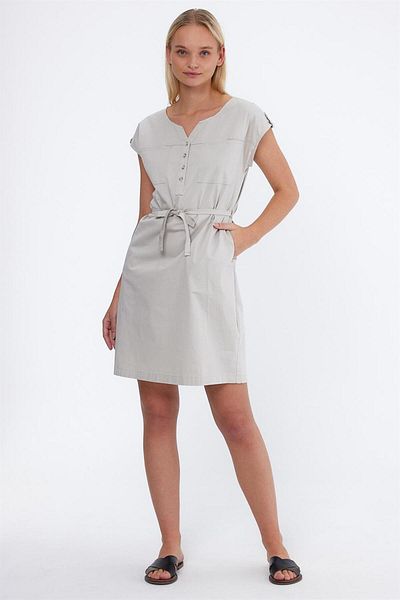 VENA Riva Front Buttoned Regular Fit Gabardine Dress - Stone