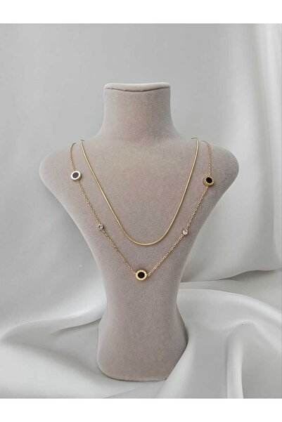 Zivazer Store قلادة نسائية بسلسلة مزدوجة غير قابلة للتلطيخ على الوجهين