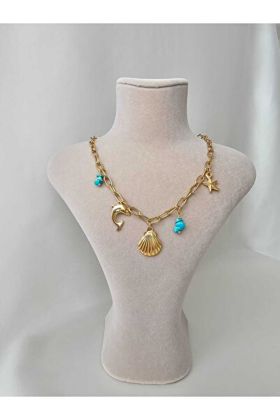 Zivazer Store Women's Steel Seashell Sea Star Gold Color Necklace with Charm