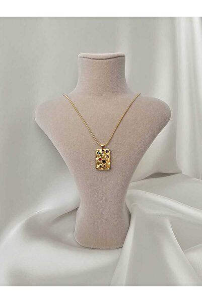 Zivazer Store Women's Steel Anti Tarnish Gold Color Rectangular Necklace