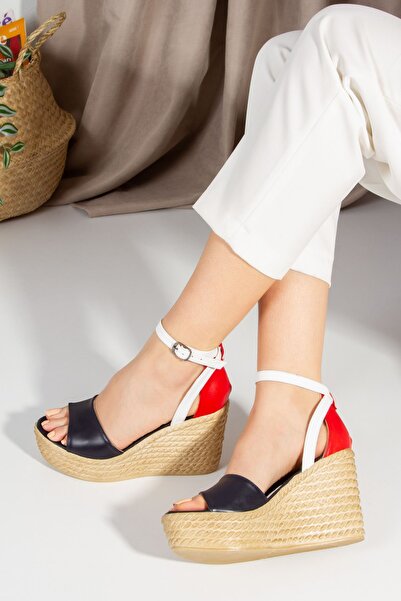 derithy Feta Wedge Heeled Poly Sole Strap Πίσω Κλειστή Πόρπη Αστραγάλου Σανδάλια Καλοκαιρινά Παπούτσια-multi 1-