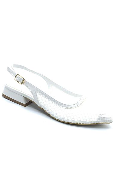 KOCAMANLAR Feles Lace Detailed Short Heeled Open Back Women's Ballerina Shoes White