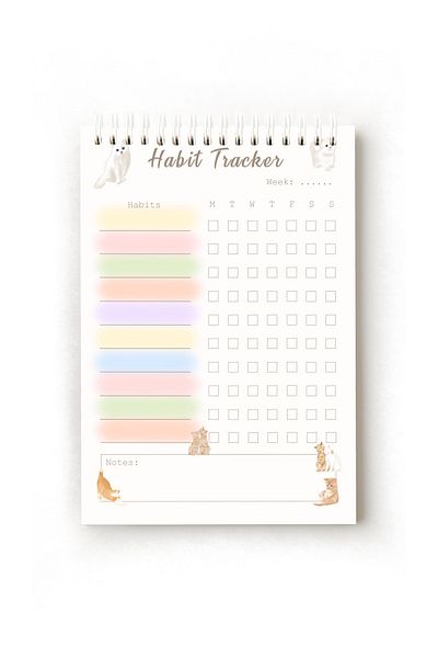 Handeto Kraft Cat Themed English Habit Tracker, Daily Planner, A5 Habit Tracker, Routine Notebook, Planner