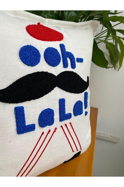 RahanDesign Oh La La Patterned Punch Embroidered Cotton Throw Pillow Cover - Decorative Punch Throw Pillow Cover - 43X43Cm